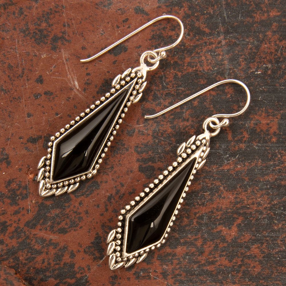 Anemone Black Onyx Sterling Silver Drop Earrings - Barse Jewelry