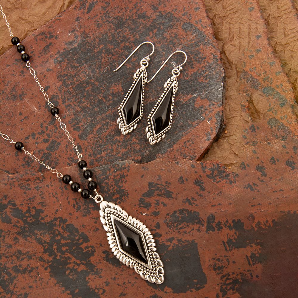 Anemone Black Onyx Sterling Silver Drop Earrings - Barse Jewelry