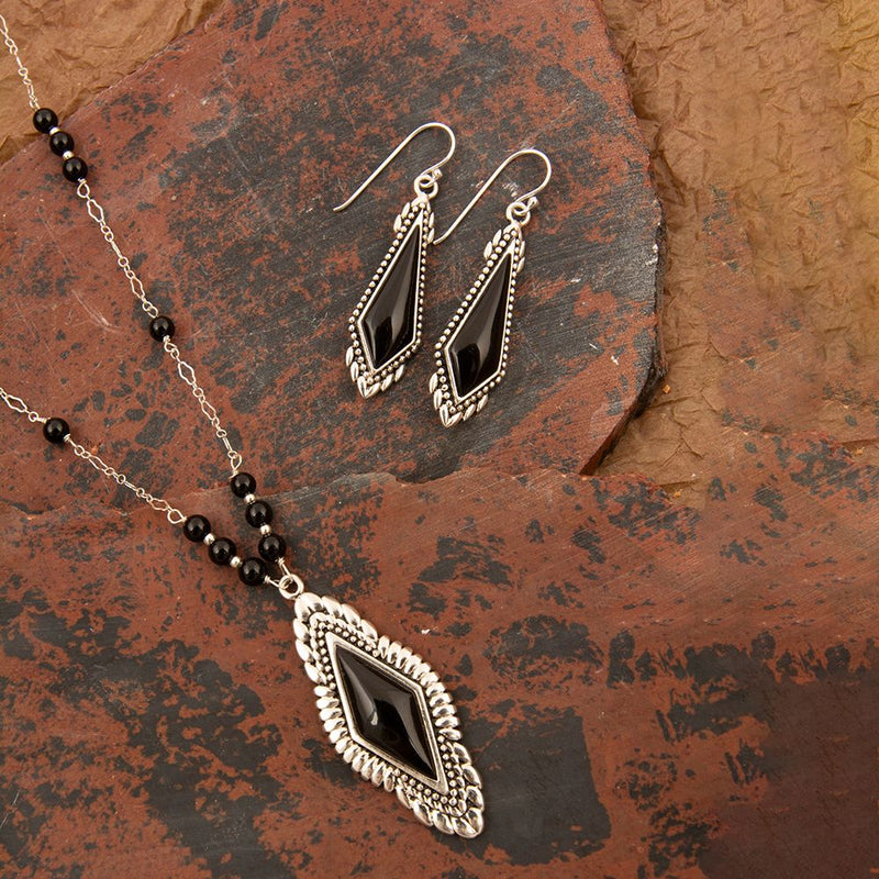 Anemone Long Diamond Black Onyx and Sterling Silver Necklace - Barse Jewelry