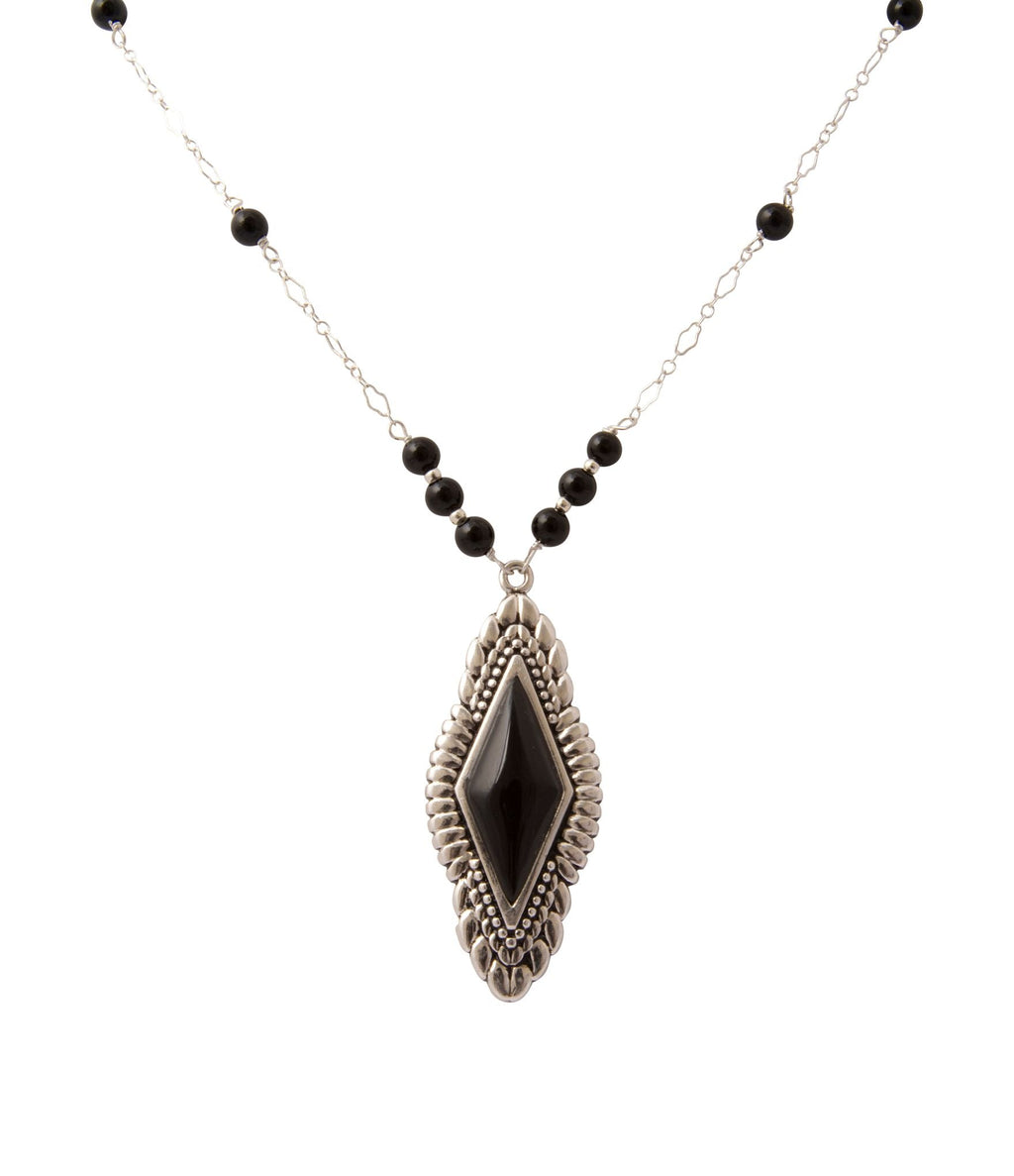 Anemone Long Diamond Black Onyx and Sterling Silver Necklace - Barse Jewelry