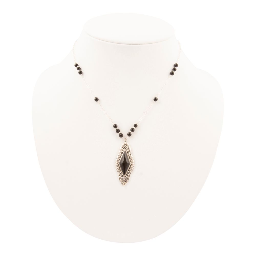 Anemone Long Diamond Black Onyx and Sterling Silver Necklace - Barse Jewelry