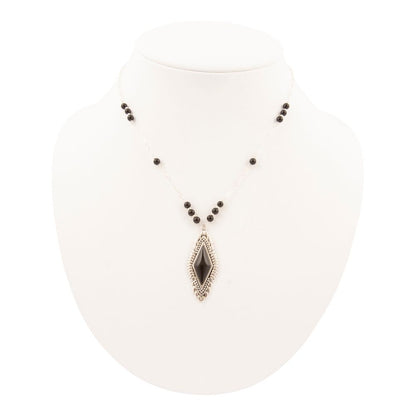 Anemone Long Diamond Black Onyx and Sterling Silver Necklace - Barse Jewelry