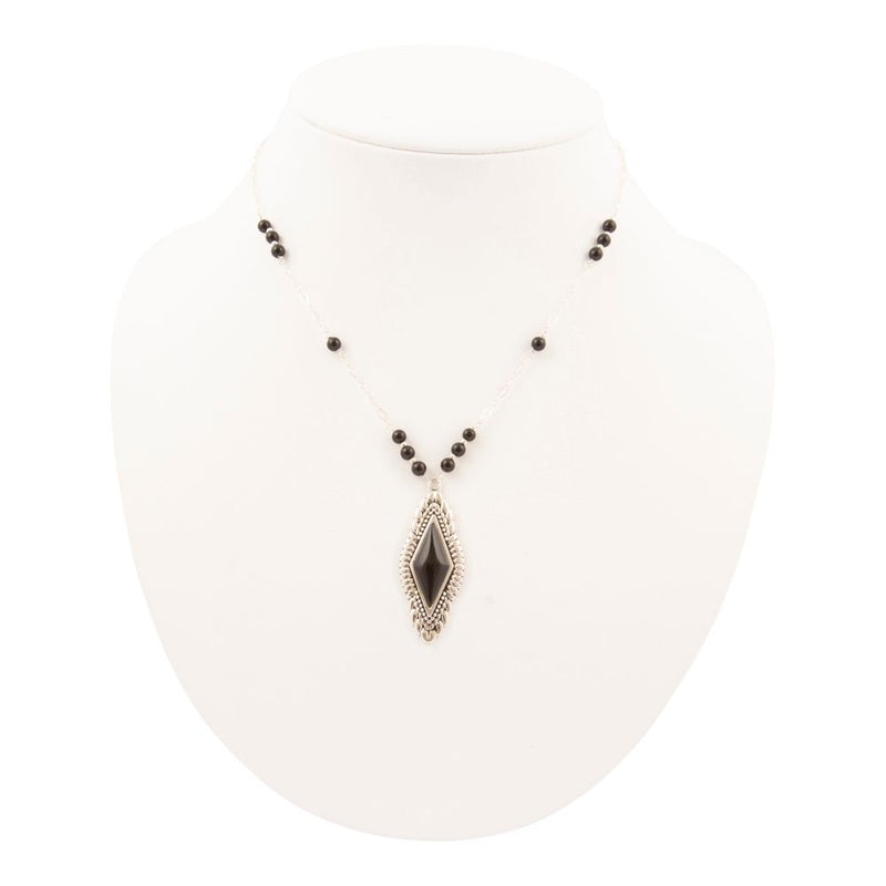 Anemone Long Diamond Black Onyx and Sterling Silver Necklace - Barse Jewelry