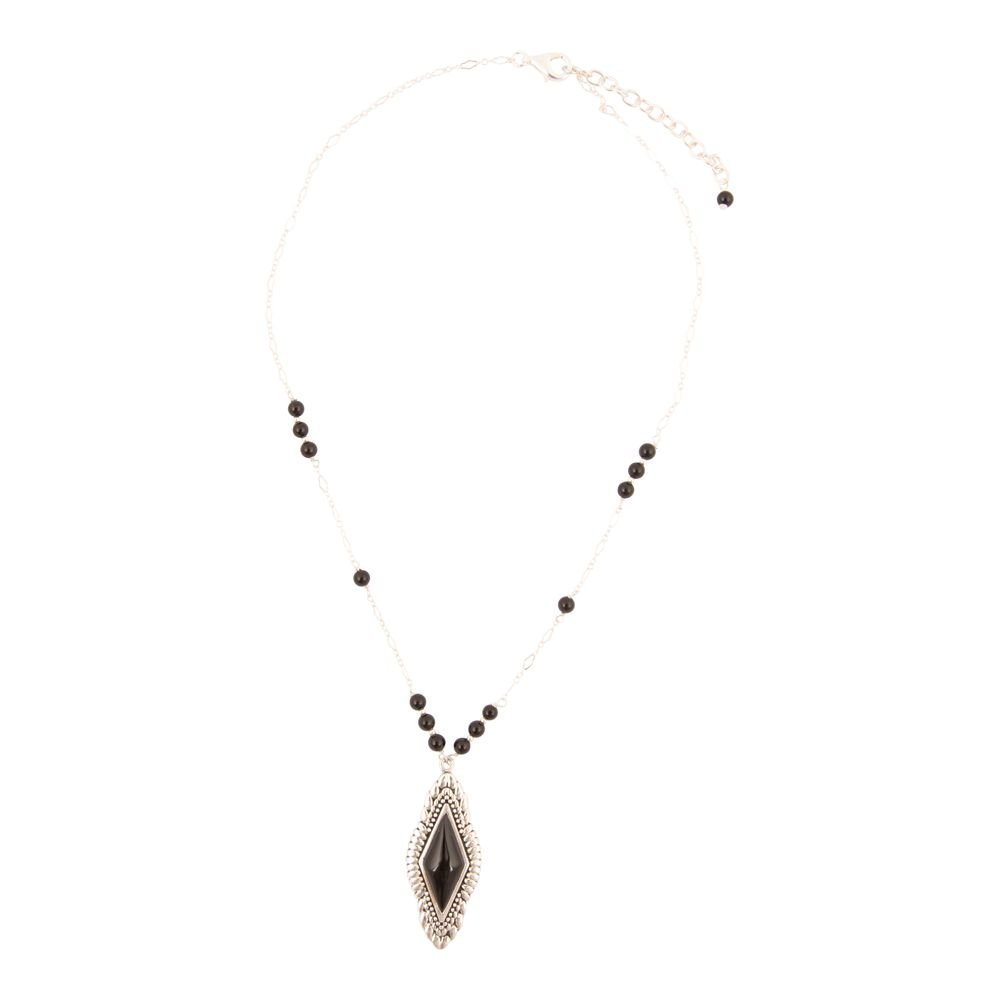 Anemone Long Diamond Black Onyx and Sterling Silver Necklace - Barse Jewelry