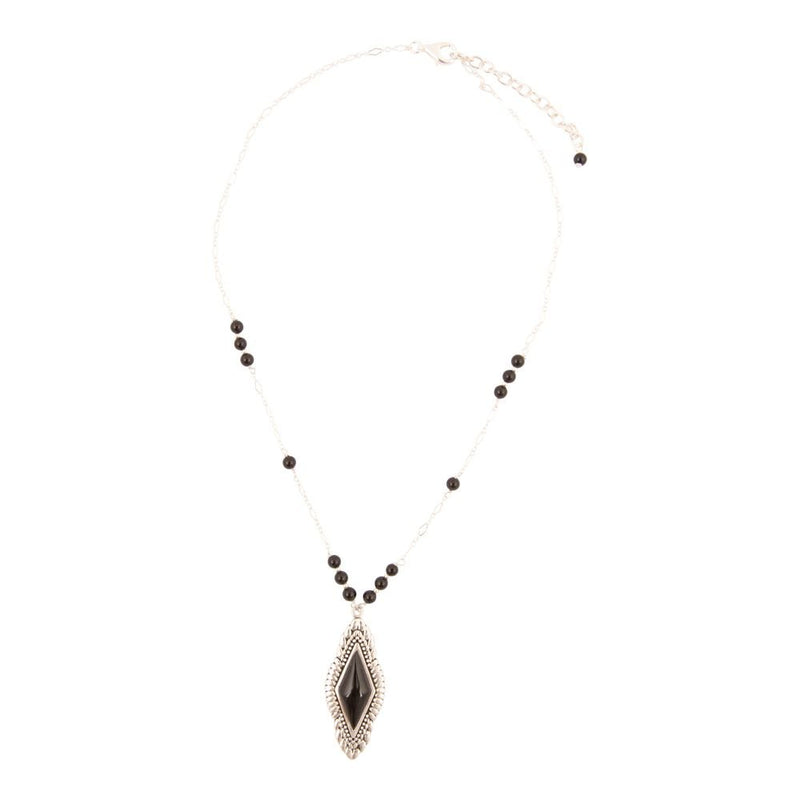 Anemone Long Diamond Black Onyx and Sterling Silver Necklace - Barse Jewelry