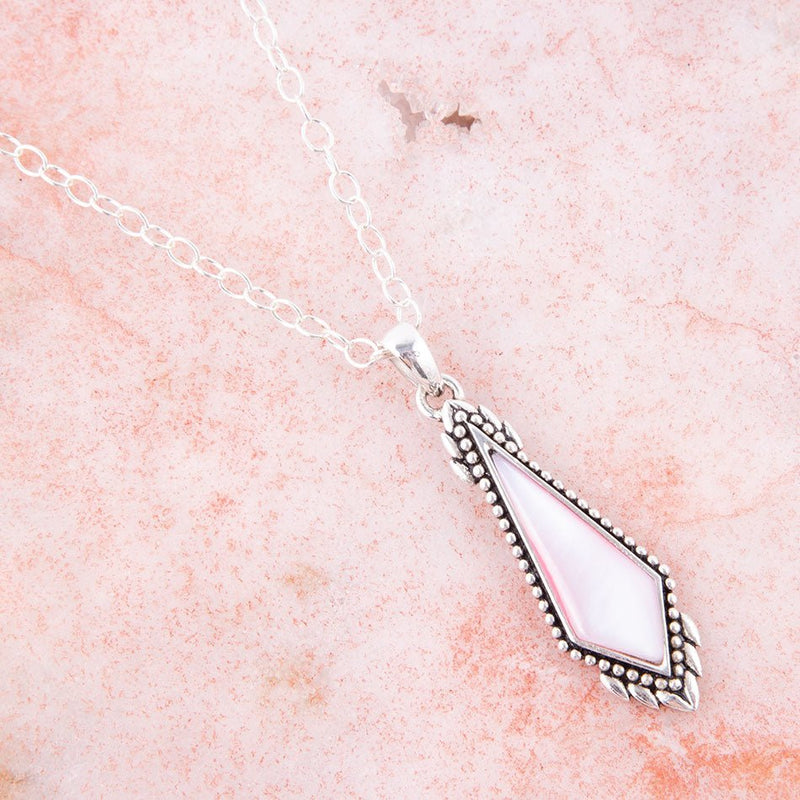 Anemone Long Diamond Pink Mother of Pearl and Sterling Silver Necklace - Barse Jewelry