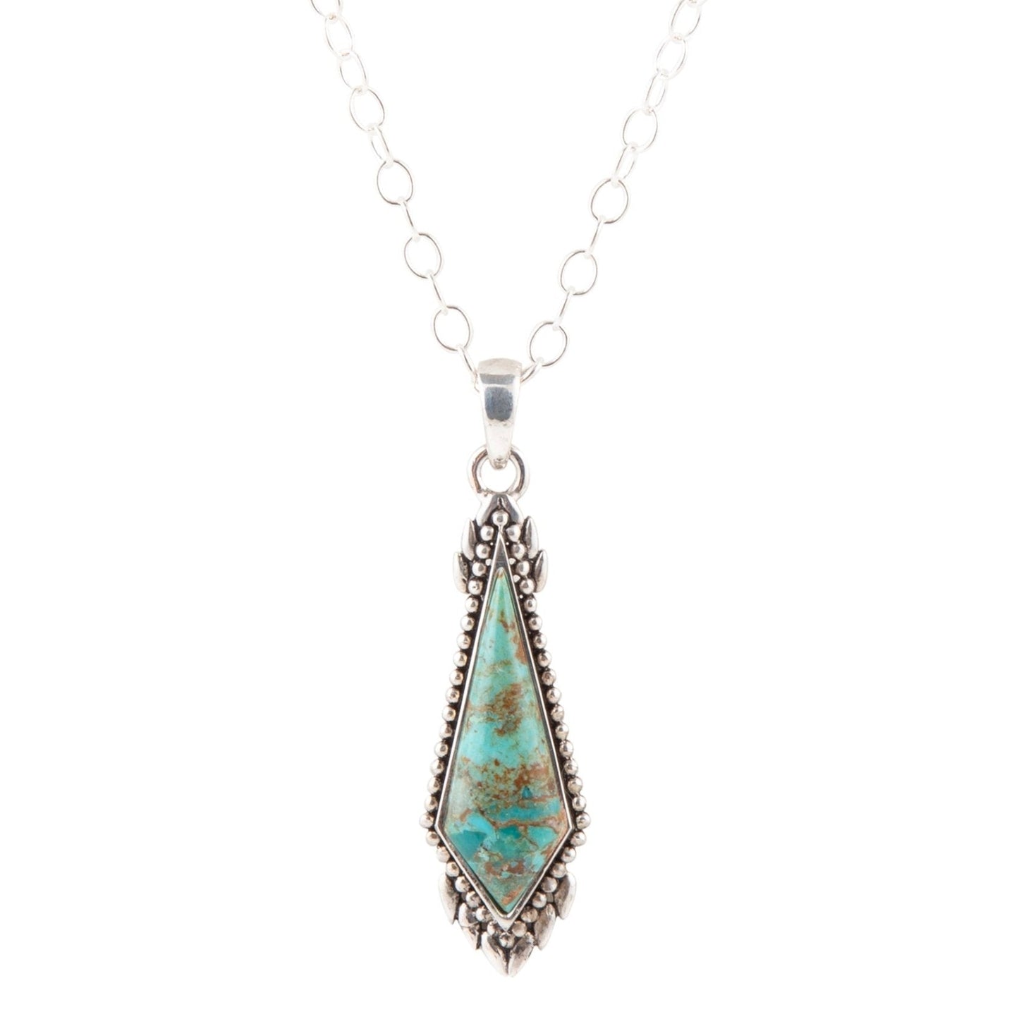 Turquoise pendant necklace on a white background