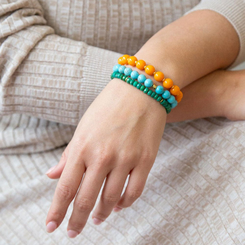 Apricot Blue Teals Triple Golden Bracelet Set - Barse Jewelry
