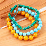 Apricot Blue Teals Triple Golden Bracelet Set - Barse Jewelry