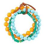 Apricot Blue Teals Triple Golden Bracelet Set - Barse Jewelry