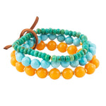 Apricot Blue Teals Triple Golden Bracelet Set - Barse Jewelry
