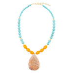 Apricot Fossil Blue Magnesite Golden Pendant Necklace - Barse Jewelry