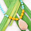 Apricot Fossil Blue Magnesite Golden Pendant Necklace - Barse Jewelry