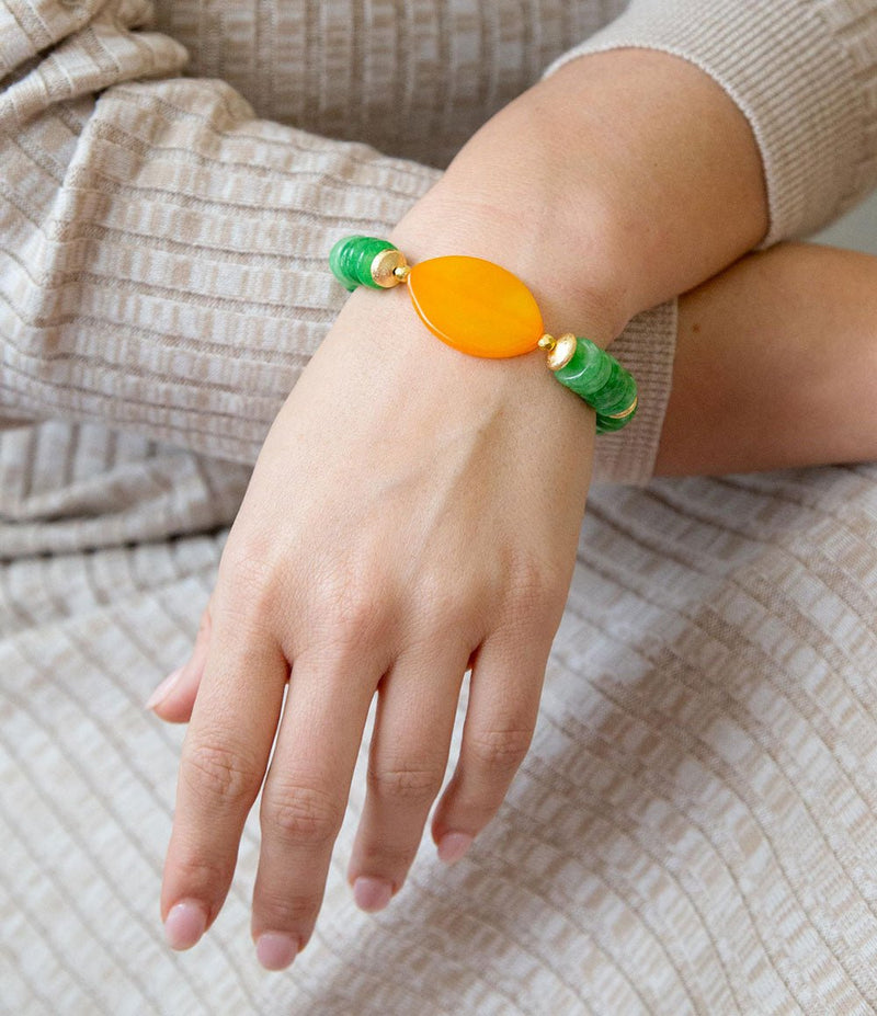 Apricot Green Agate Chunky Golden Bracelet - Barse Jewelry