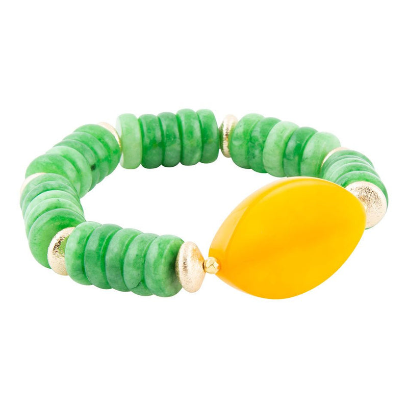 Apricot Green Agate Chunky Golden Bracelet - Barse Jewelry