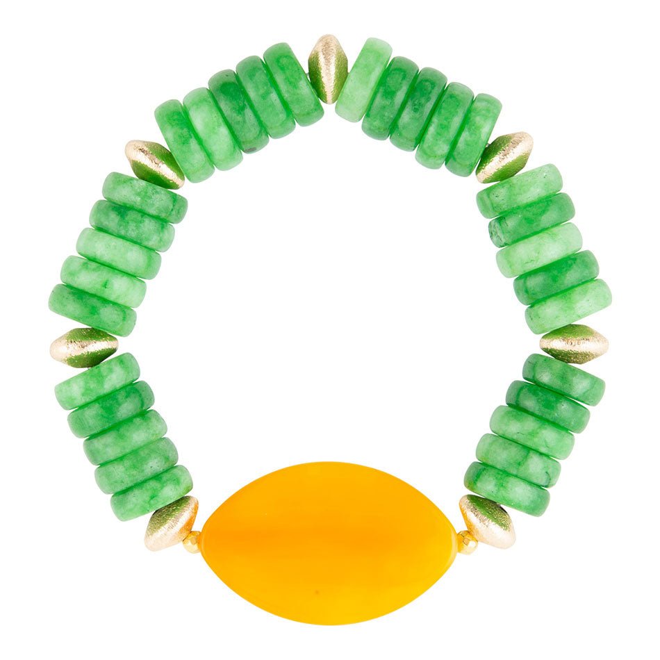 Apricot Green Agate Chunky Golden Bracelet - Barse Jewelry
