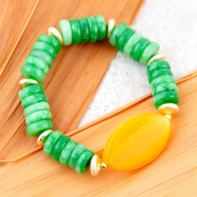 Apricot Green Agate Chunky Golden Bracelet - Barse Jewelry