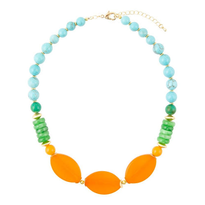 Apricot Orange Agate Chunky Golden Statement Necklace - Barse Jewelry