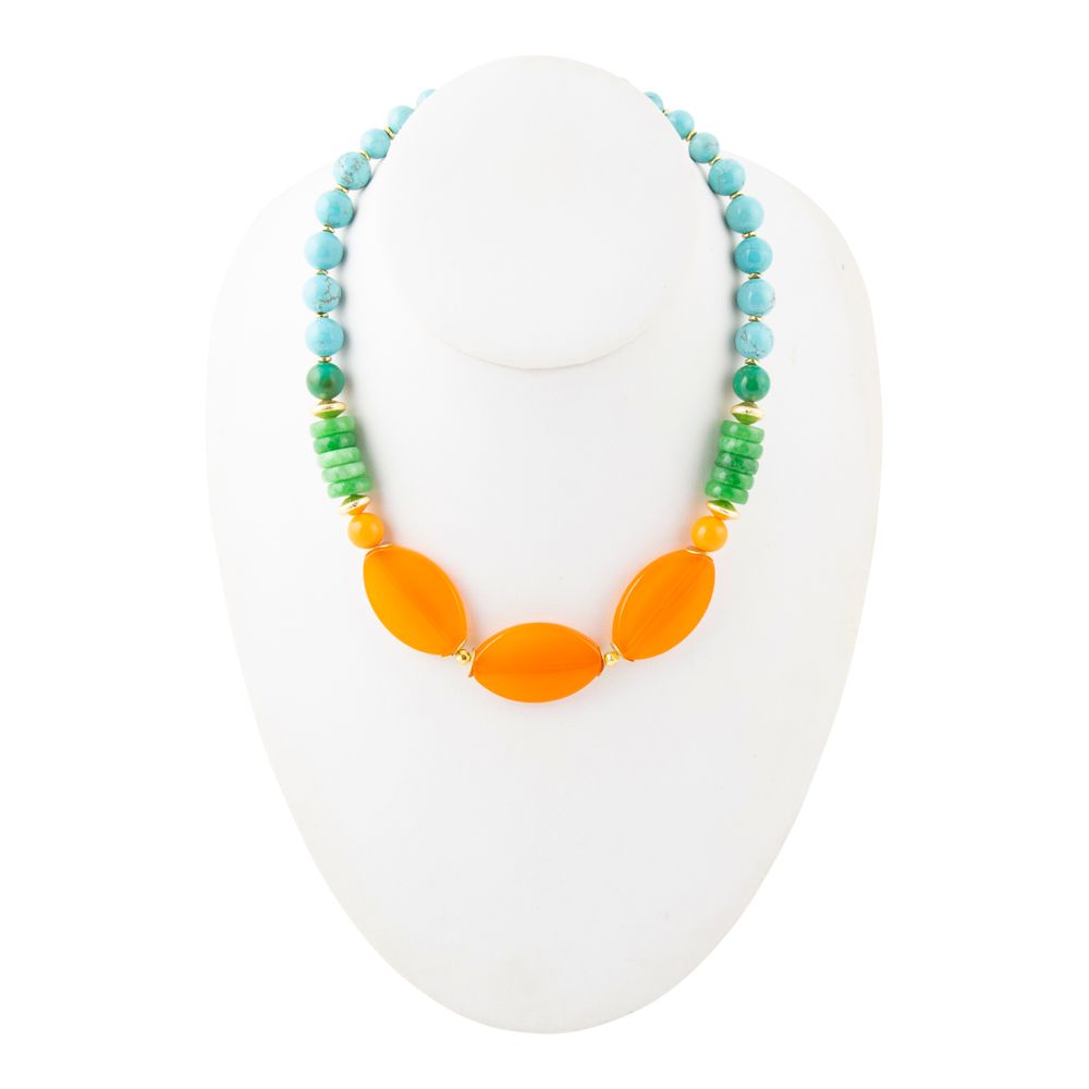 Apricot Orange Agate Chunky Golden Statement Necklace - Barse Jewelry