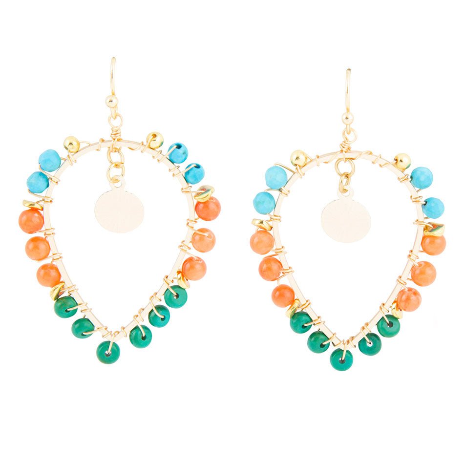 Apricot Teals Multicolor Golden Statement Earrings - Barse Jewelry