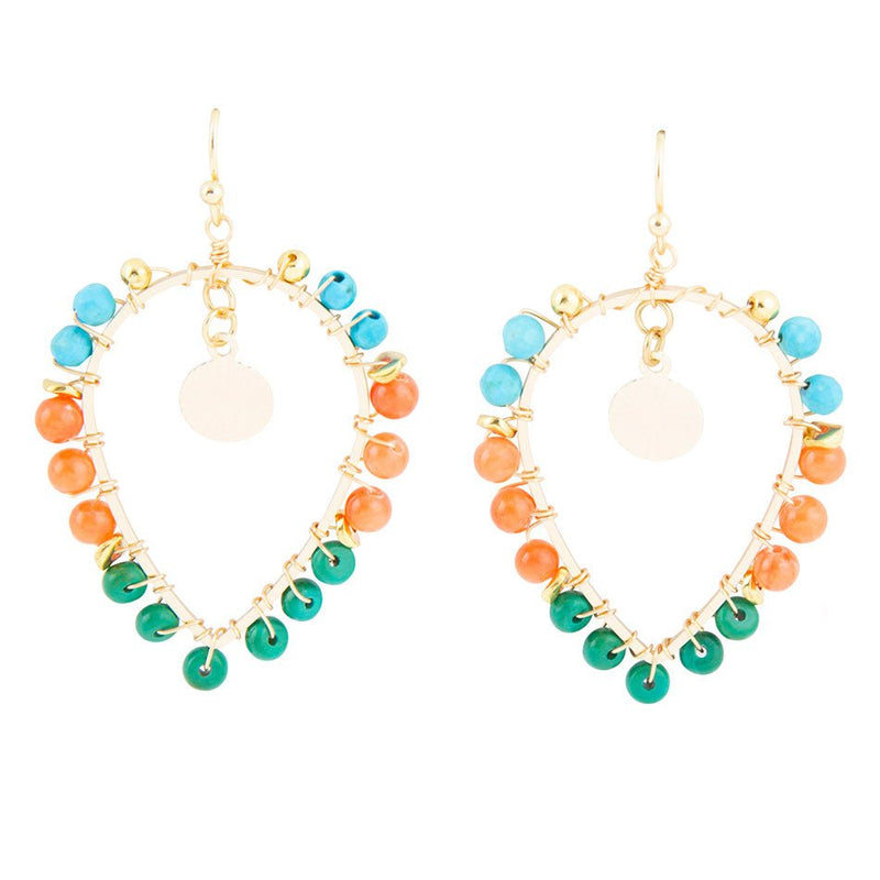Apricot Teals Multicolor Golden Statement Earrings - Barse Jewelry