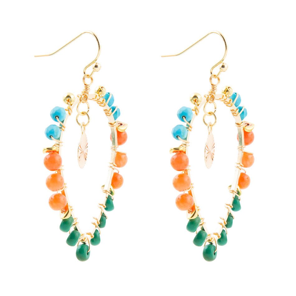 Apricot Teals Multicolor Golden Statement Earrings - Barse Jewelry