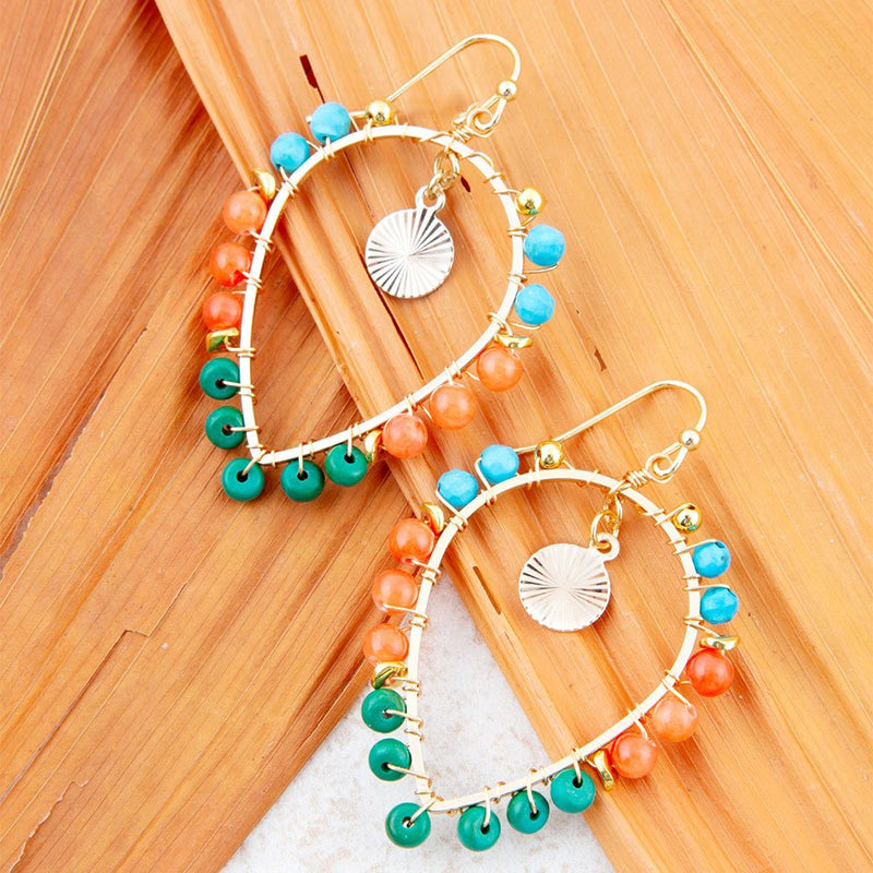 Apricot Teals Multicolor Golden Statement Earrings - Barse Jewelry