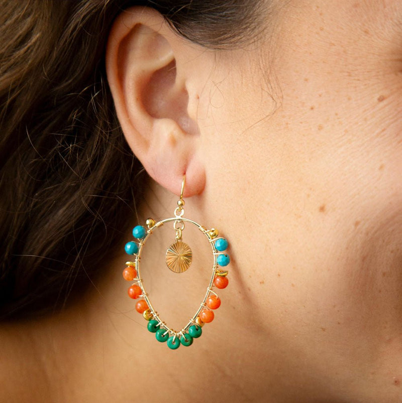 Apricot Teals Multicolor Golden Statement Earrings - Barse Jewelry