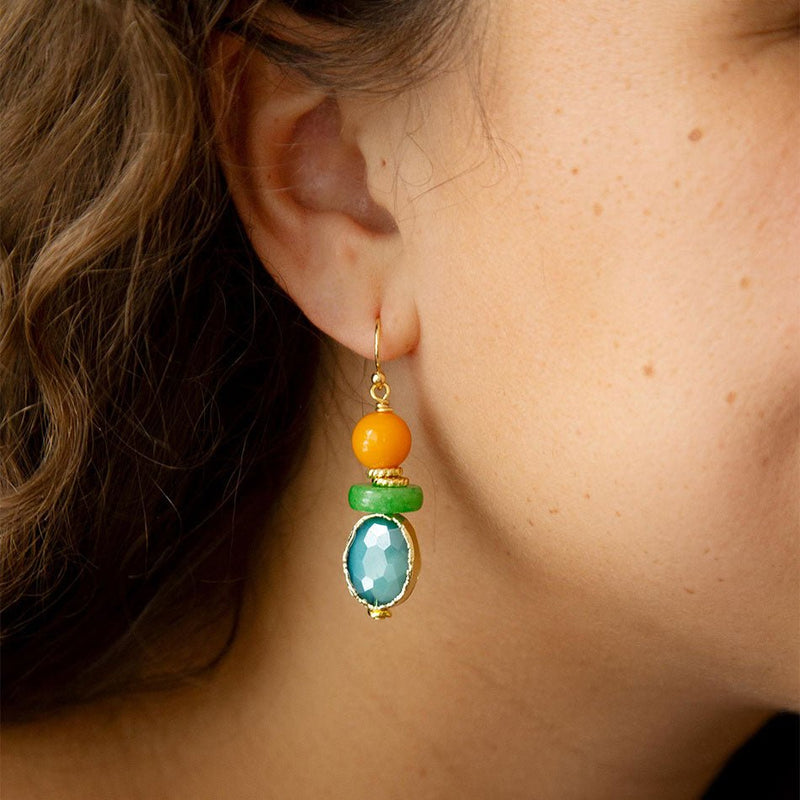 Apricot Yellow Agate Golden Drop Earrings - Barse Jewelry