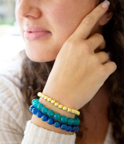 Argo Blue Agate Golden Bracelet Set - Barse Jewelry