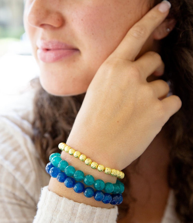 Argo Blue Agate Golden Bracelet Set - Barse Jewelry