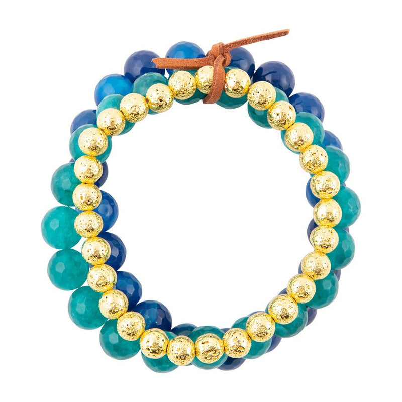 Argo Blue Agate Golden Bracelet Set - Barse Jewelry