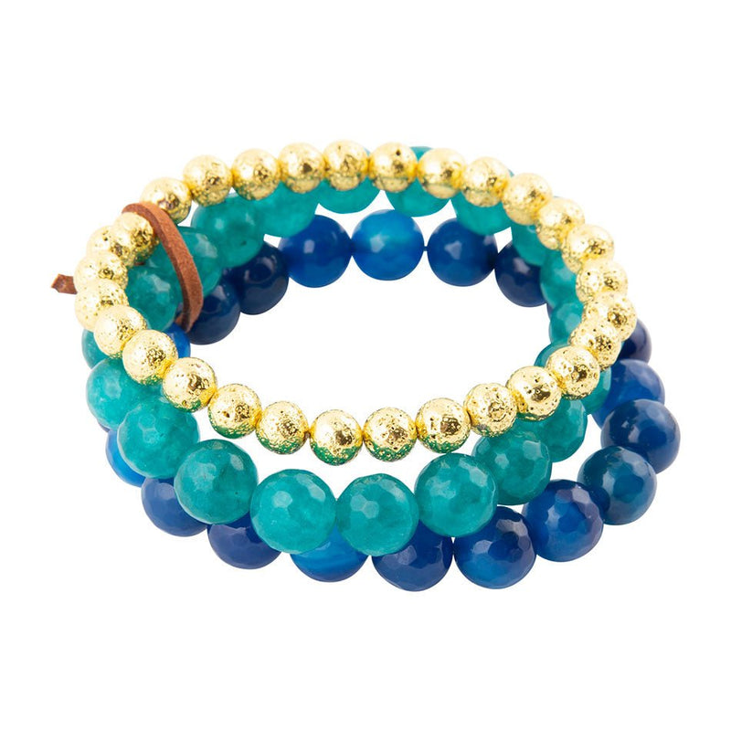 Argo Blue Agate Golden Bracelet Set - Barse Jewelry