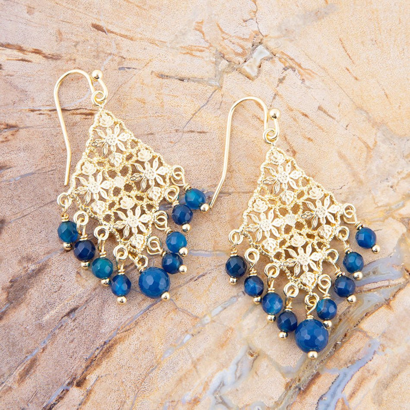 Argo Blue Agate Golden Drop Chandelier Earrings - Barse Jewelry
