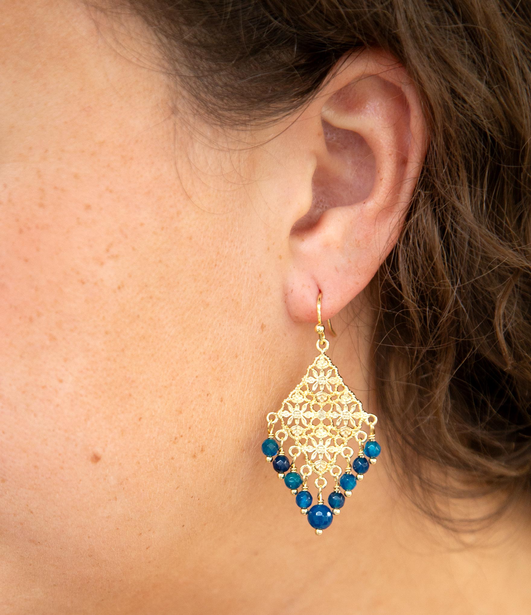 Argo Blue Agate Golden Drop Chandelier Earrings - Barse Jewelry