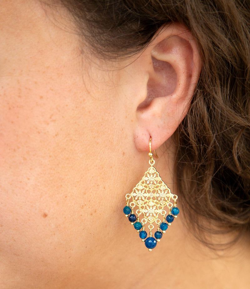 Argo Blue Agate Golden Drop Chandelier Earrings - Barse Jewelry