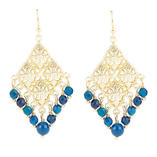 Argo Blue Jade Golden Drop Chandelier Earrings