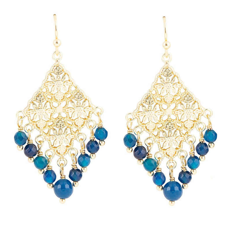 Argo Blue Agate Golden Drop Chandelier Earrings - Barse Jewelry