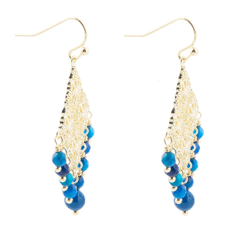 Argo Blue Agate Golden Drop Chandelier Earrings - Barse Jewelry