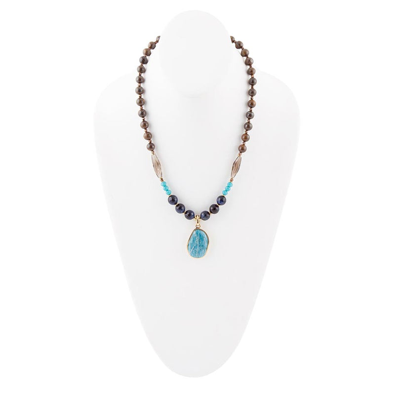Argo Blue Apatite and Brown Tiger's Eye Golden Pendant Necklace - Barse Jewelry