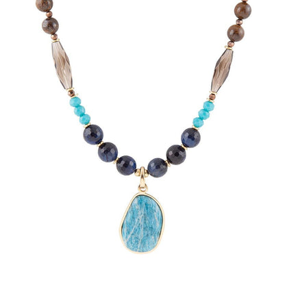 Argo Blue Apatite and Brown Tiger's Eye Golden Pendant Necklace - Barse Jewelry
