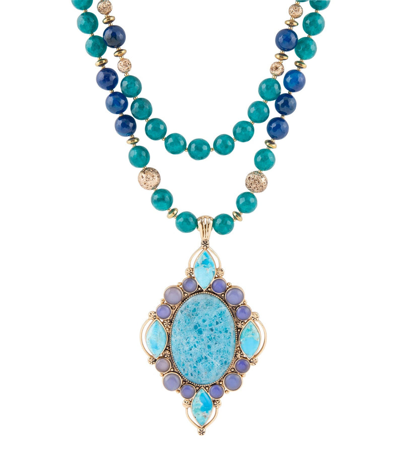Argo Blue Apatite and Golden Bronze Pendant Necklace - Barse Jewelry