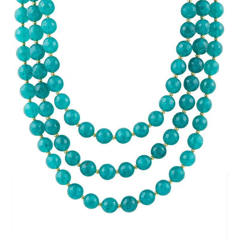 Argo Teal Jade Triple Strand Golden Necklace - Barse Jewelry