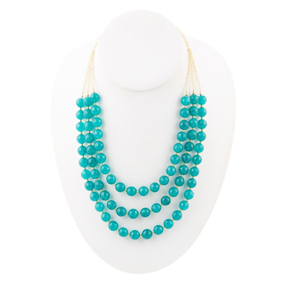 Argo Teal Jade Triple Strand Golden Necklace - Barse Jewelry