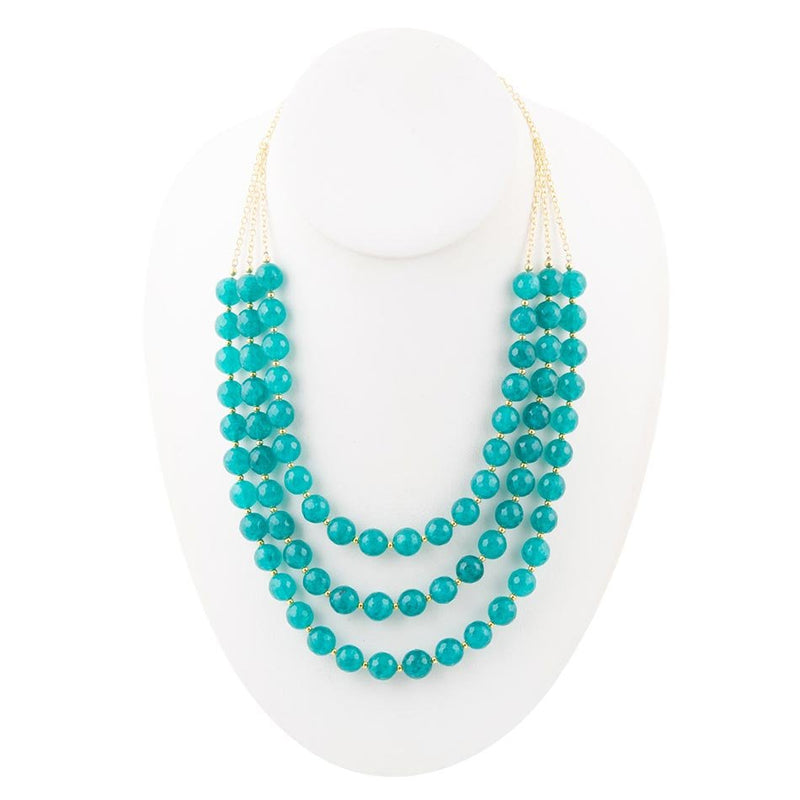Argo Teal Jade Triple Strand Golden Necklace - Barse Jewelry