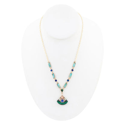 Art Deco Colorful Inlay Golden Necklace - Barse Jewelry