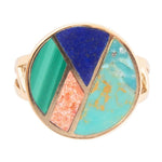 Art Deco Colorful Inlay Golden Ring - Barse Jewelry