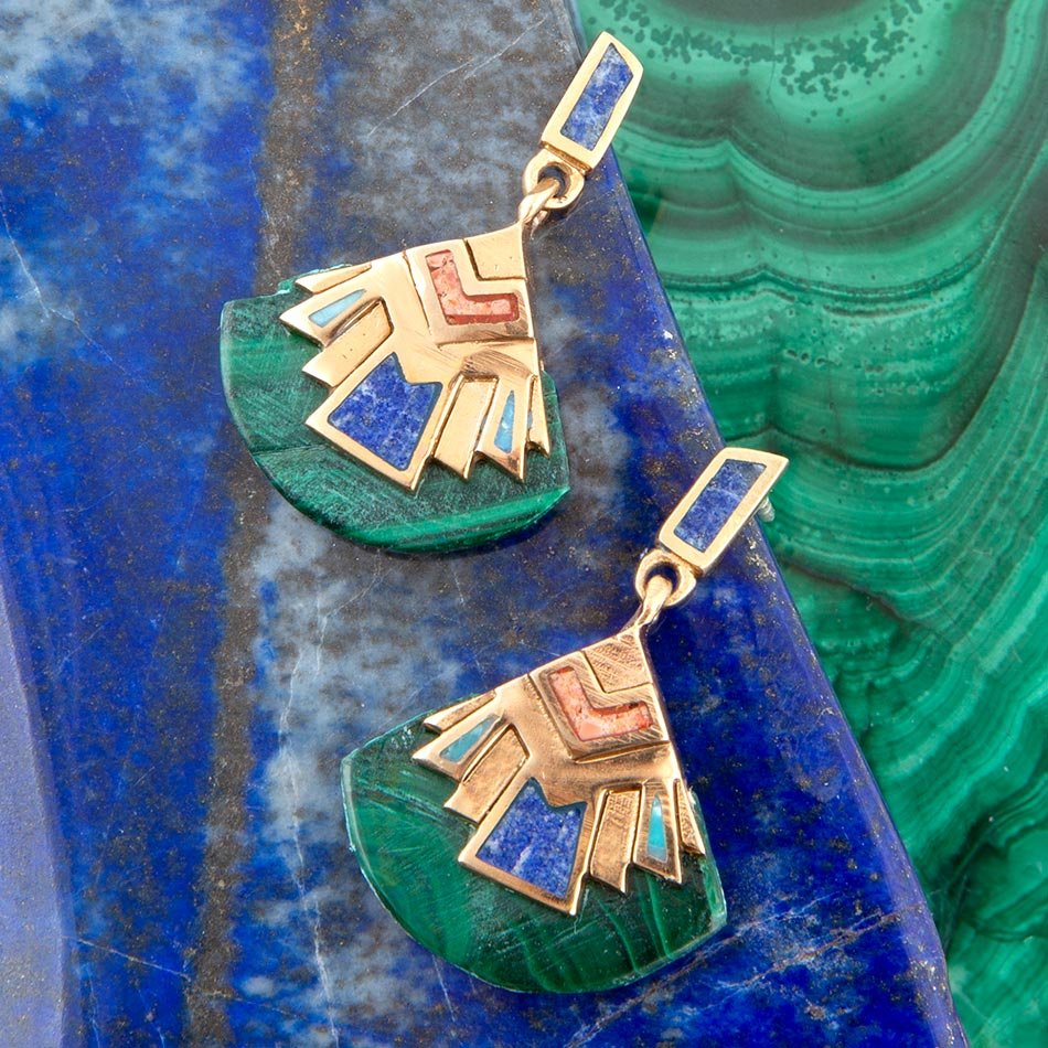Art Deco Multi Colored Golden Earrings - Barse Jewelry