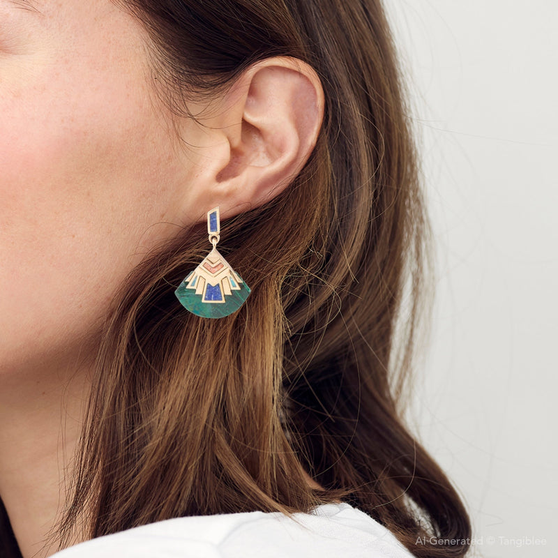 Art Deco Multi Colored Golden Earrings - Barse Jewelry