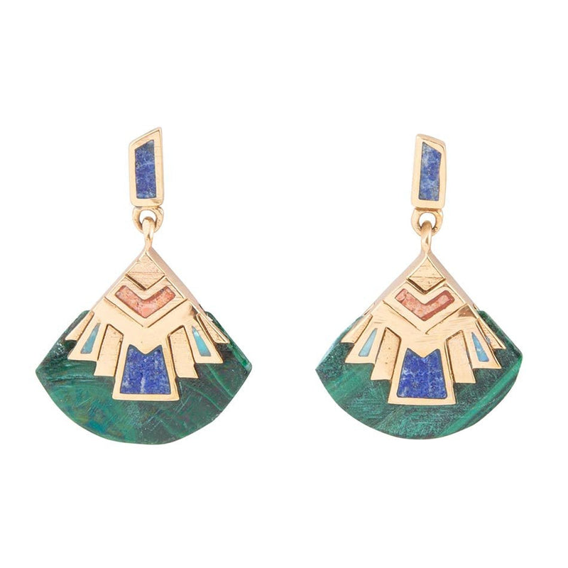 Art Deco Multi Colored Golden Earrings - Barse Jewelry